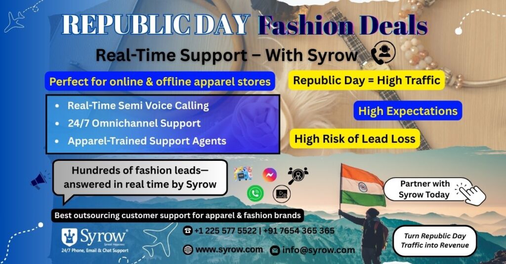 Republic Day Apparel Sales Powered by Syrow Omnichannel Support | Best Outsource Customer Support