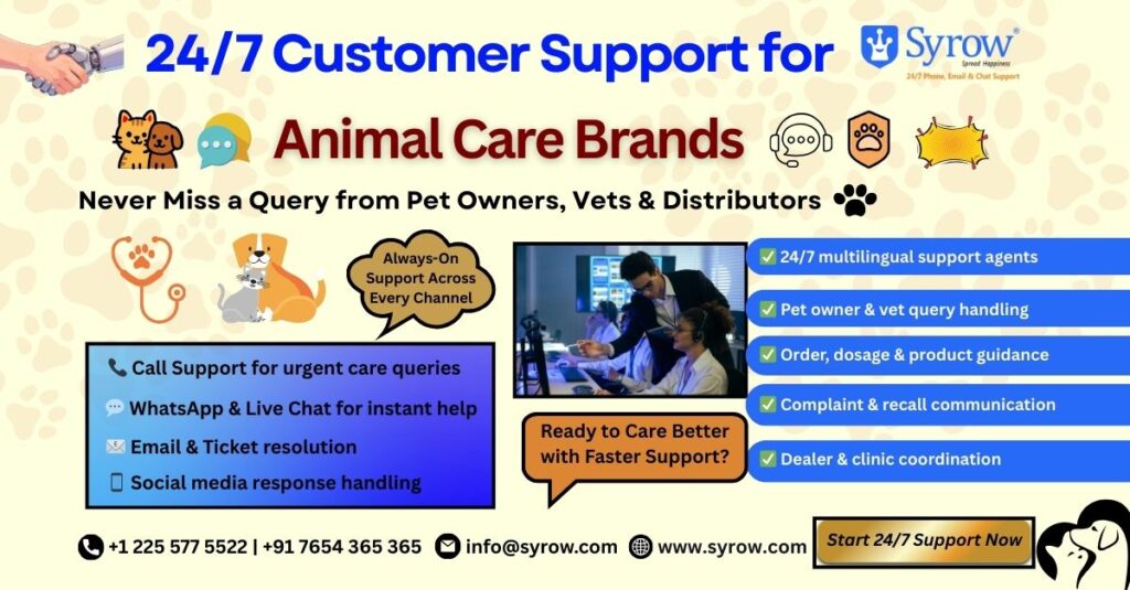 Syrow 24/7 Pet Care Customer Support with AI + Human | Best Outsource Customer Support