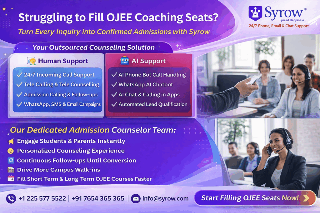 Syrow AI and Human Support for OJEE Coaching Center Admissions