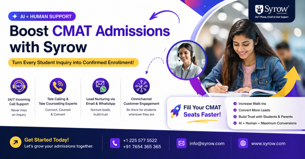 Syrow AI and Human Support for CMAT Coaching Center Admissions