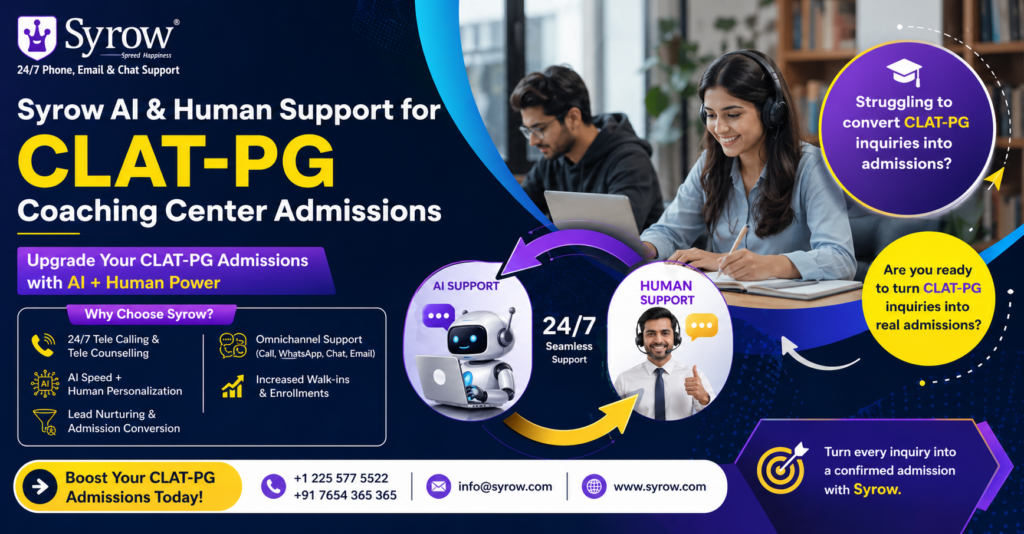 CLAT-PG Coaching Center Admissions with Syrow AI and Human Support