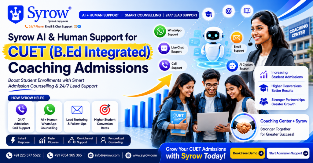 Syrow AI and Human Support for CUET B.Ed Coaching Center Admissions