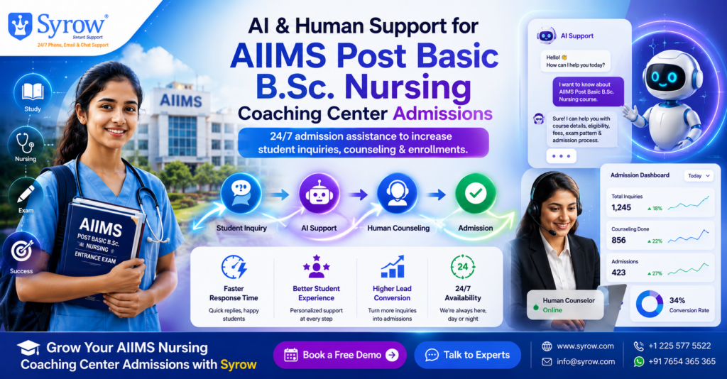 Syrow AI & Human Support for Post Basic B.Sc. Nursing Coaching Center Admissions
