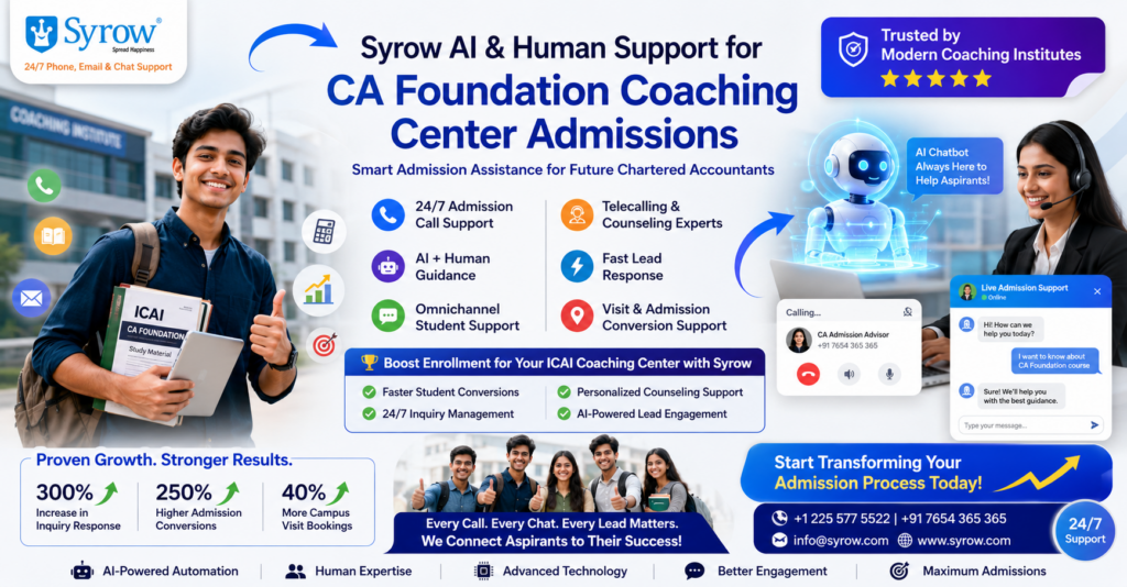 Syrow AI & Human Support for CA Foundation ICAI Coaching Center  Admissions