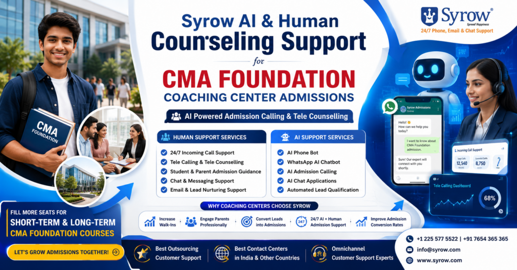 Syrow AI & Human Support for CMA Foundation Coaching Center Admissions