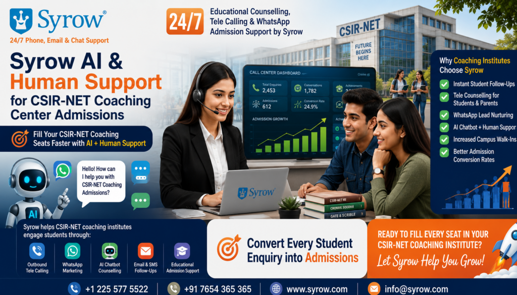 AI & Human Support for CSIR NET Coaching Center Admissions | Syrow