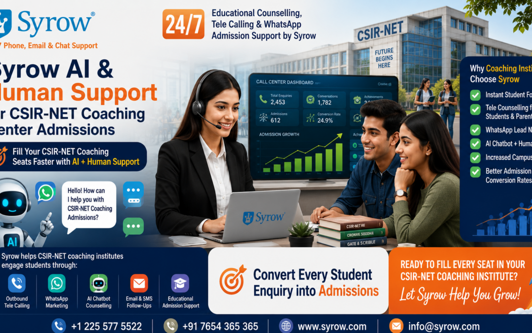 AI & Human Support for CSIR NET Coaching Admissions helping coaching institutes convert student enquiries into admissions through telecalling, WhatsApp marketing, and educational counselling.