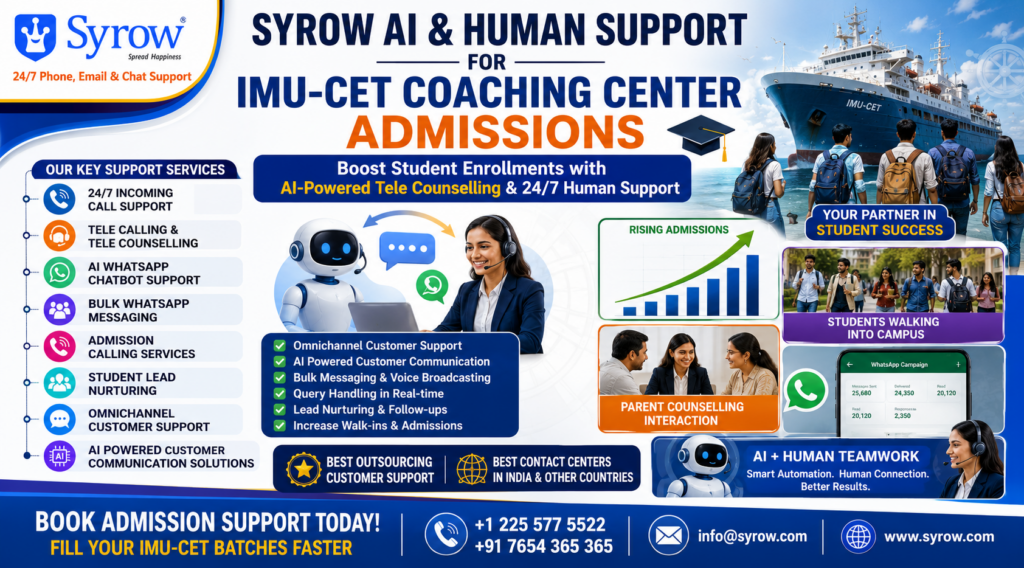 Syrow AI & Human Support for IMU-CET Coaching Center Admissions