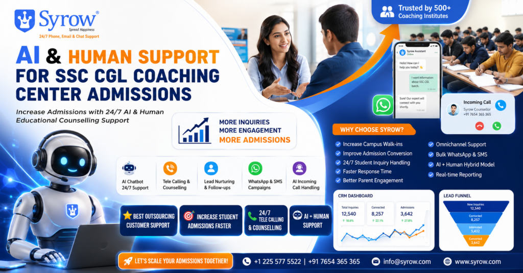 Syrow AI and Human Support for SSC CGL Coaching Center Admissions