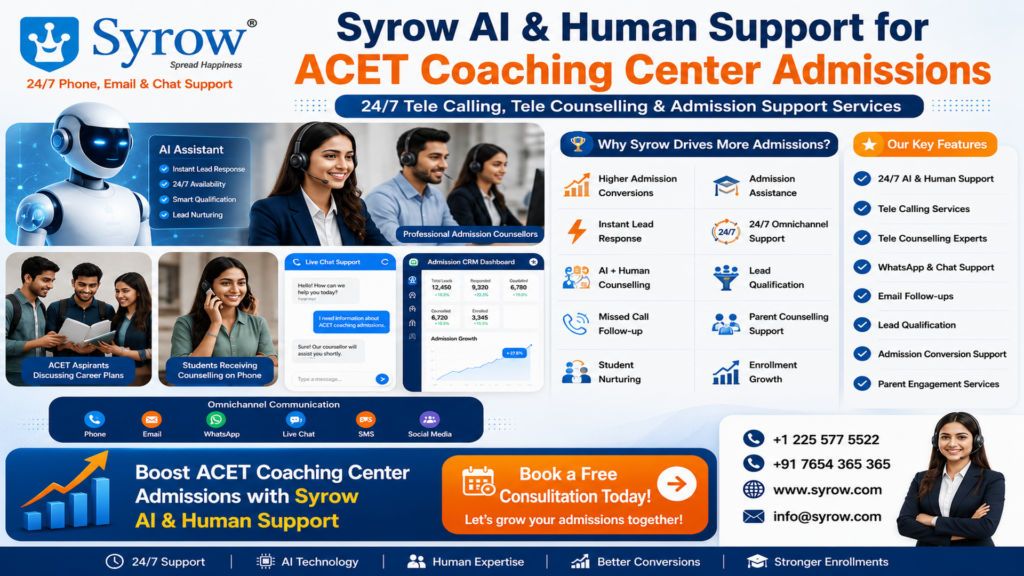 ACET Coaching Center Admissions with Syrow AI and Human Support