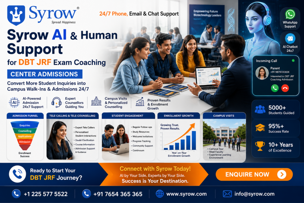 DBT JRF Admission Support for Coaching Centers by Syrow | Best Outsourcing Customer Support
