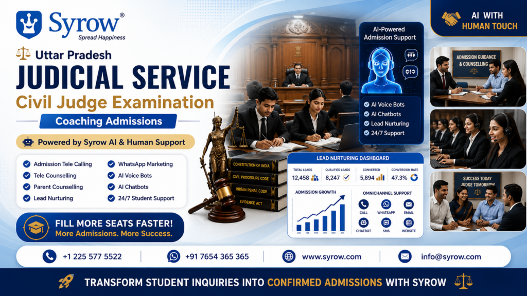 UP Judicial Service Coaching Center Admissions with Syrow AI and Human