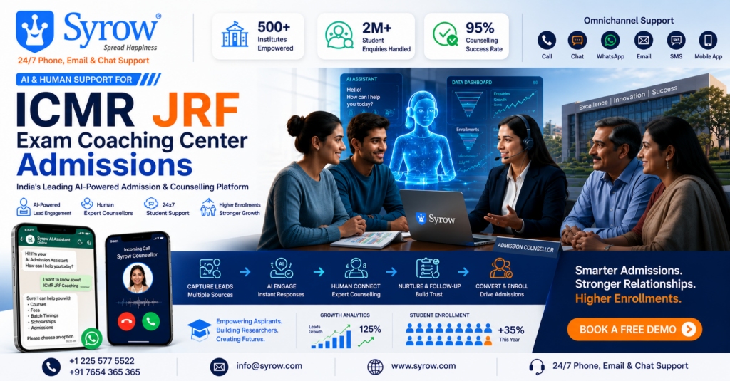 Syrow AI and Human Support for ICMR JRF Coaching Center Admissions