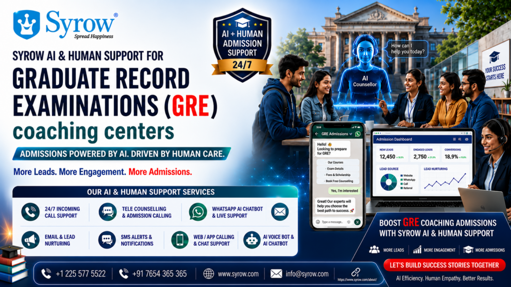 GRE Coaching Center Admissions with Syrow AI and Human Support Services