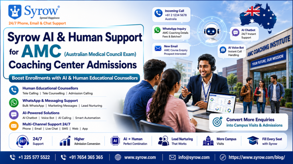 Boost AMC Coaching Center Admissions with Syrow AI & Human Support