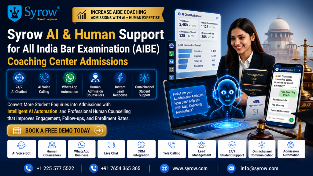 Boost AIBE Coaching Center Admissions with Syrow AI and Human Support
