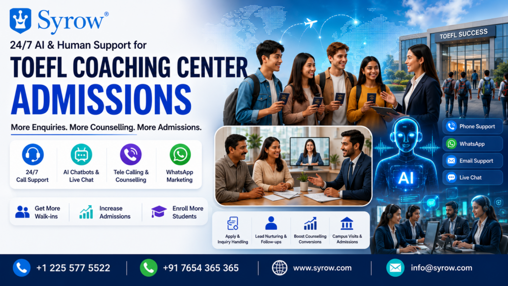 TOEFL Coaching Admissions with Syrow AI and Human Support | Best Outsourcing Customer Support