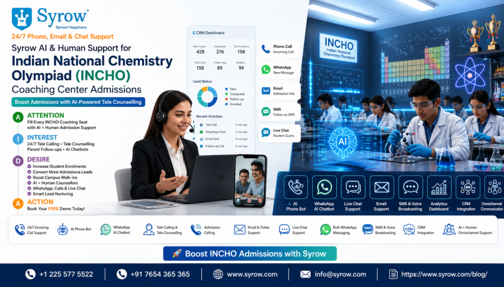INChO Coaching Center Admissions | Syrow AI and Human Support