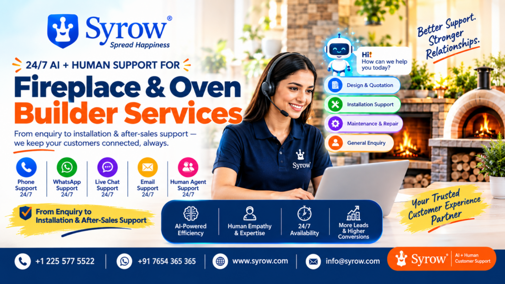 24/7 AI and Human Support for Fireplace and Oven Builder Services | Syrow